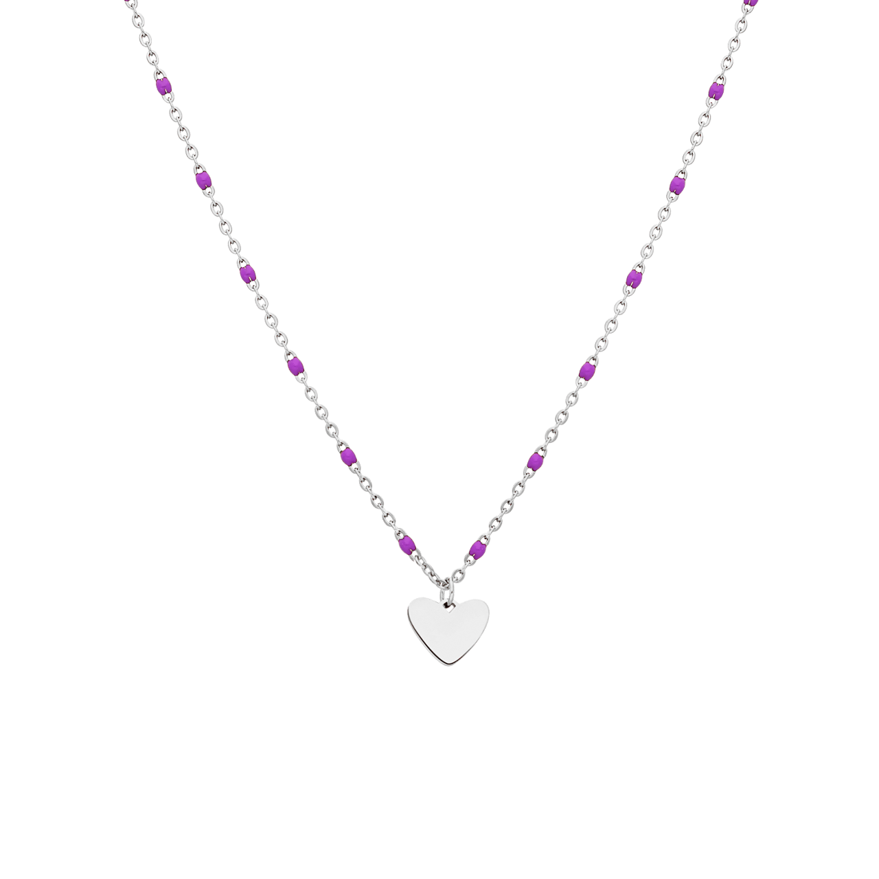 Stainless steel ketting met hanger hart paars