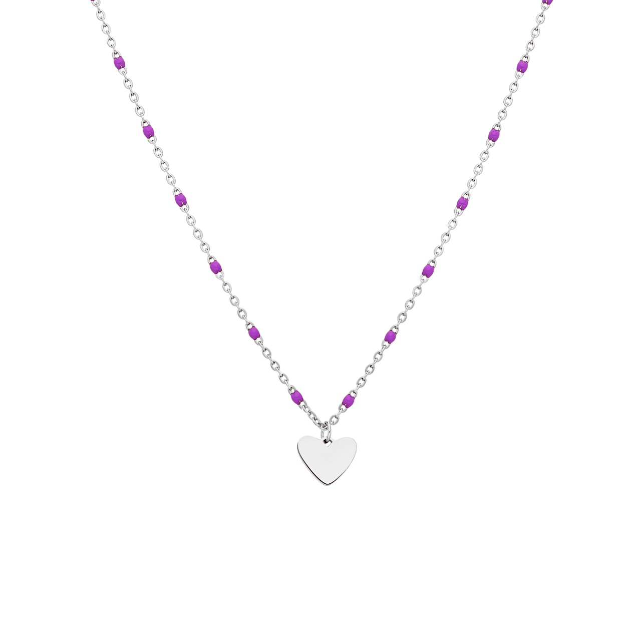 Stalen ketting met hanger hart paars