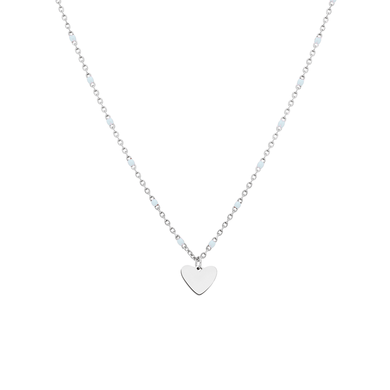 Stalen ketting met hanger hart licht blauw