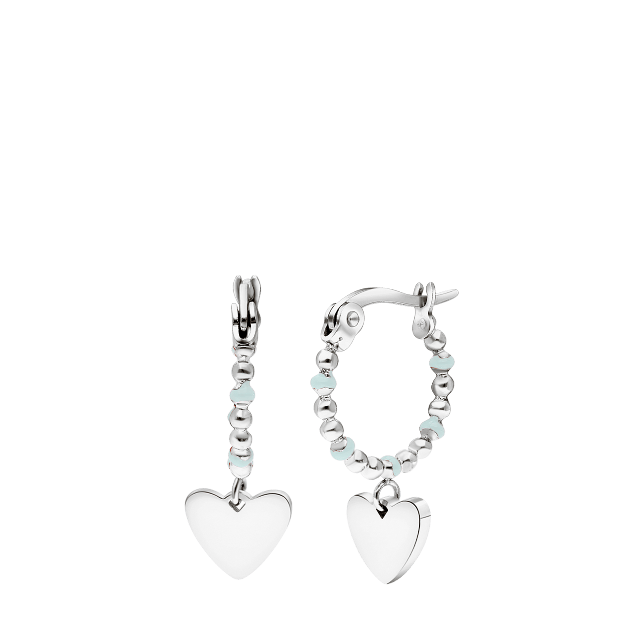 Stalen oorbellen met hanger hart mint