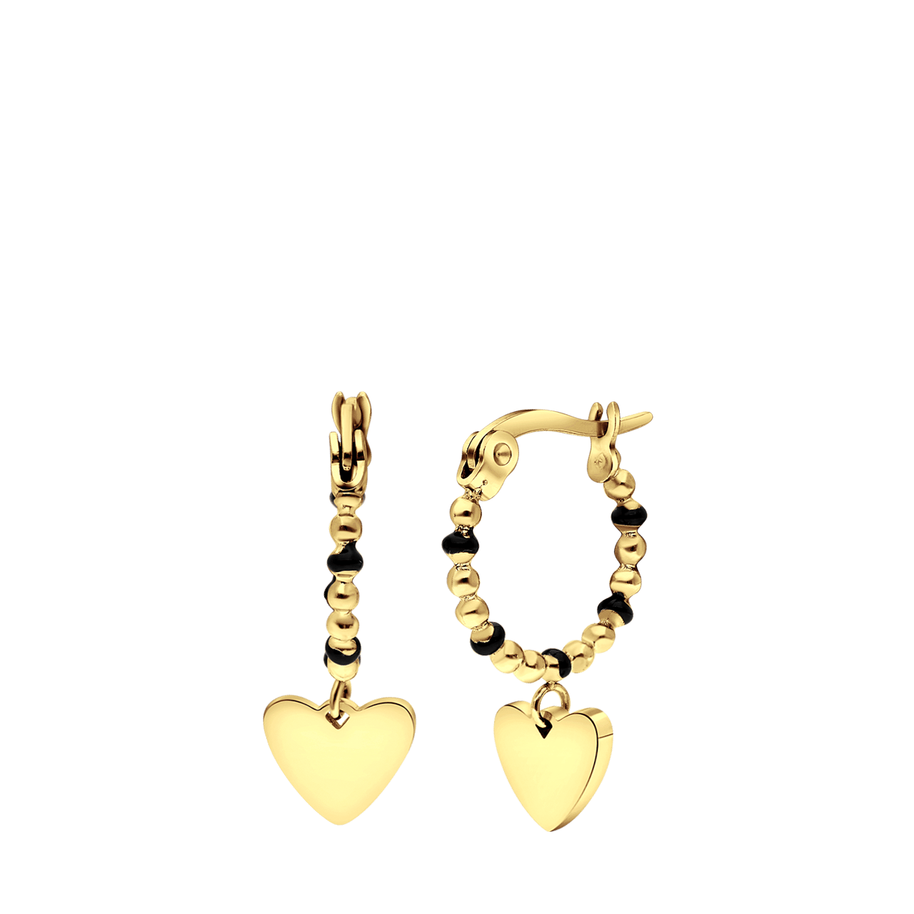 Stainless steel goldplated oorbellen met hanger hart zwart