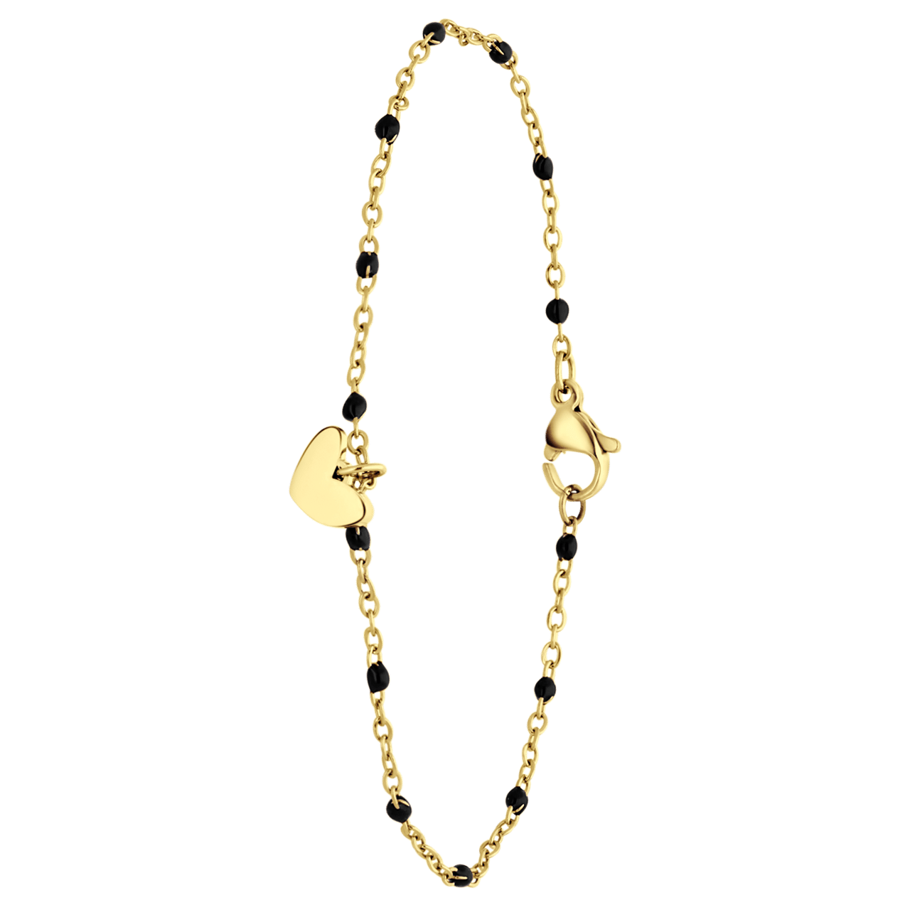 Stalen goldplated armband met hanger hart zwart