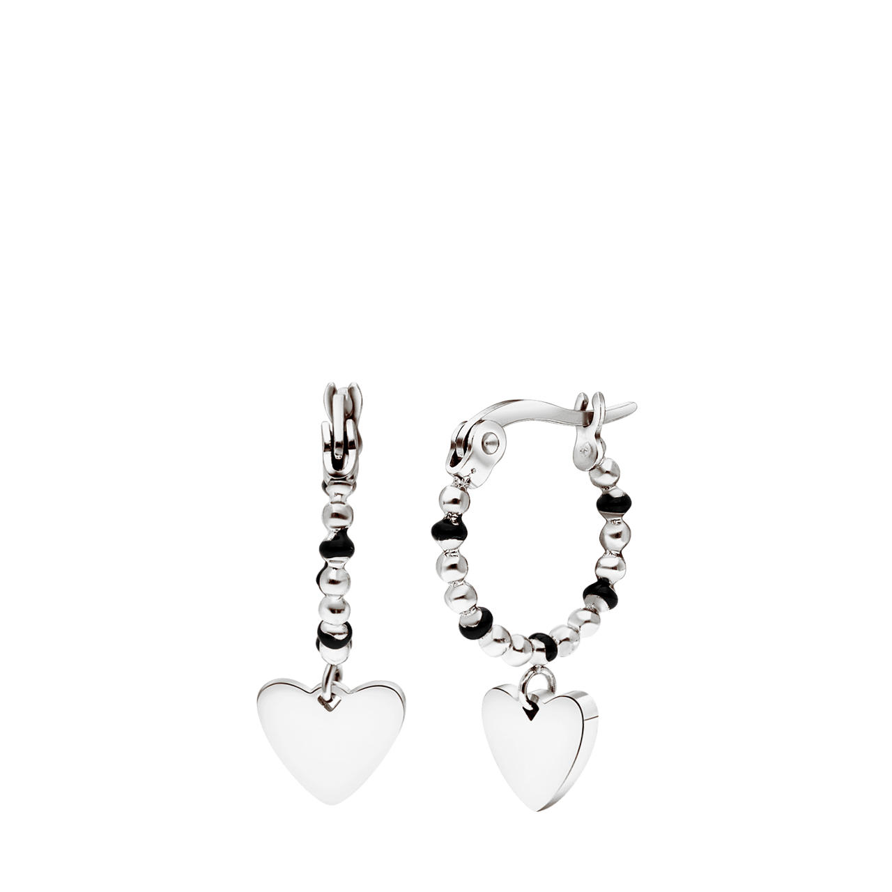 Ohrringe, Edelstahl, mit Herzanhänger, schwarz