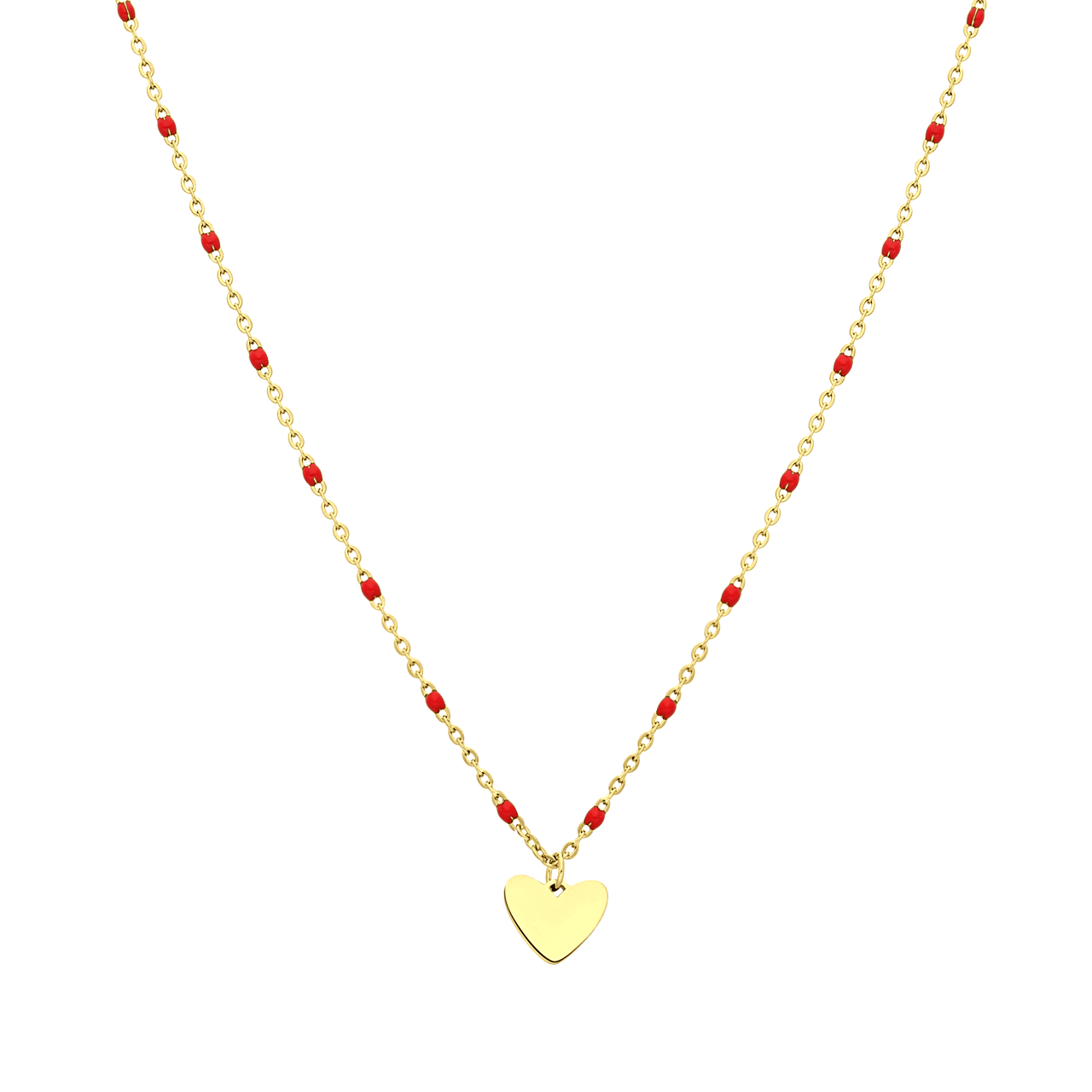 Stalen goldplated ketting met hanger hart rood