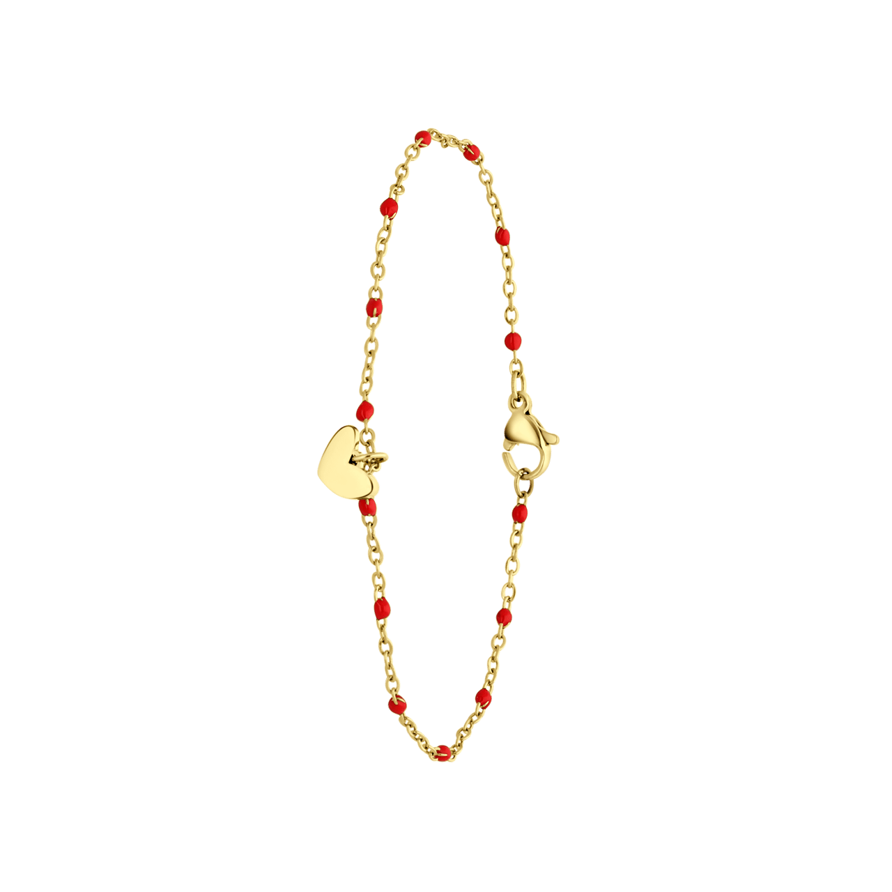 Stainless steel goldplated armband met hanger hart rood