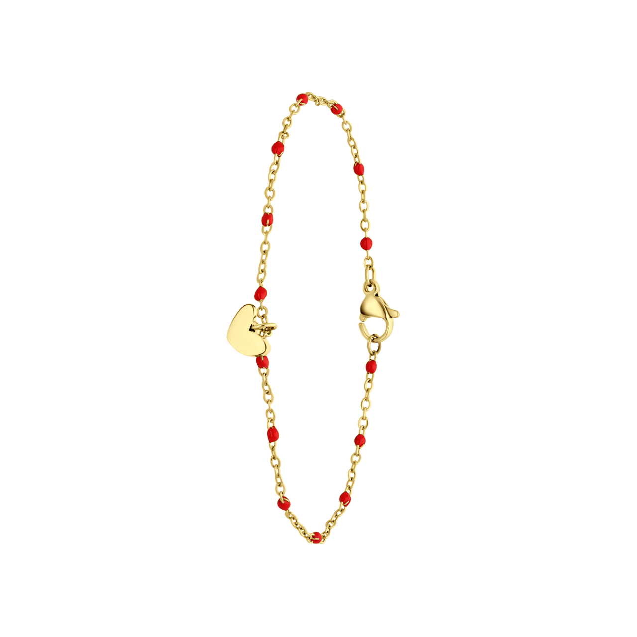 Stalen goldplated armband met hanger hart rood