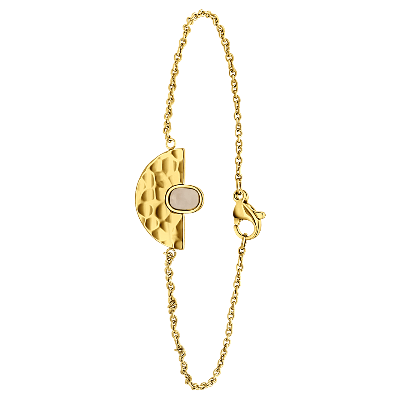 Gerecycled stainless steel goldplated armband rozenkwarts