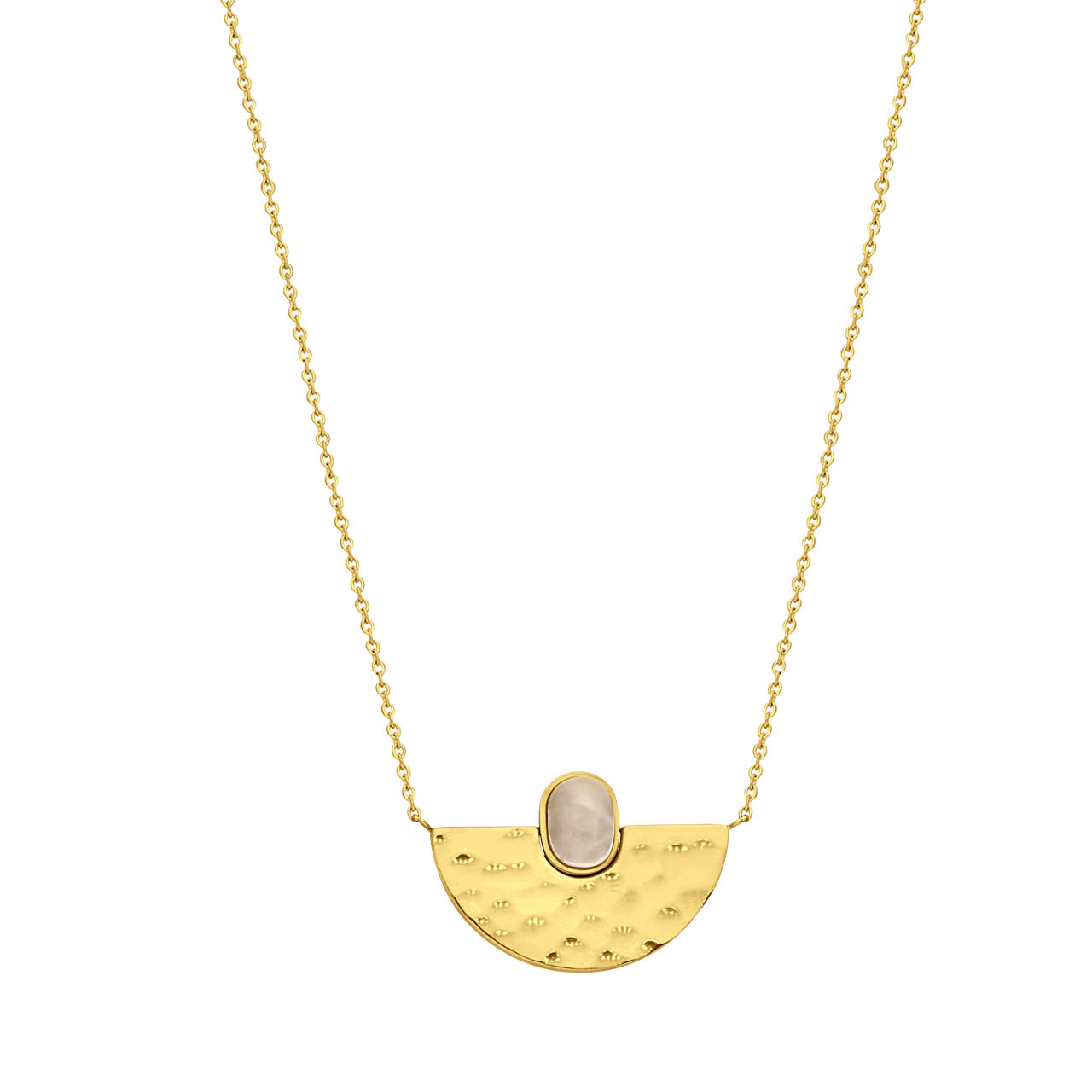 Stalen goldplated ketting met hanger met rozenkwarts voor dames