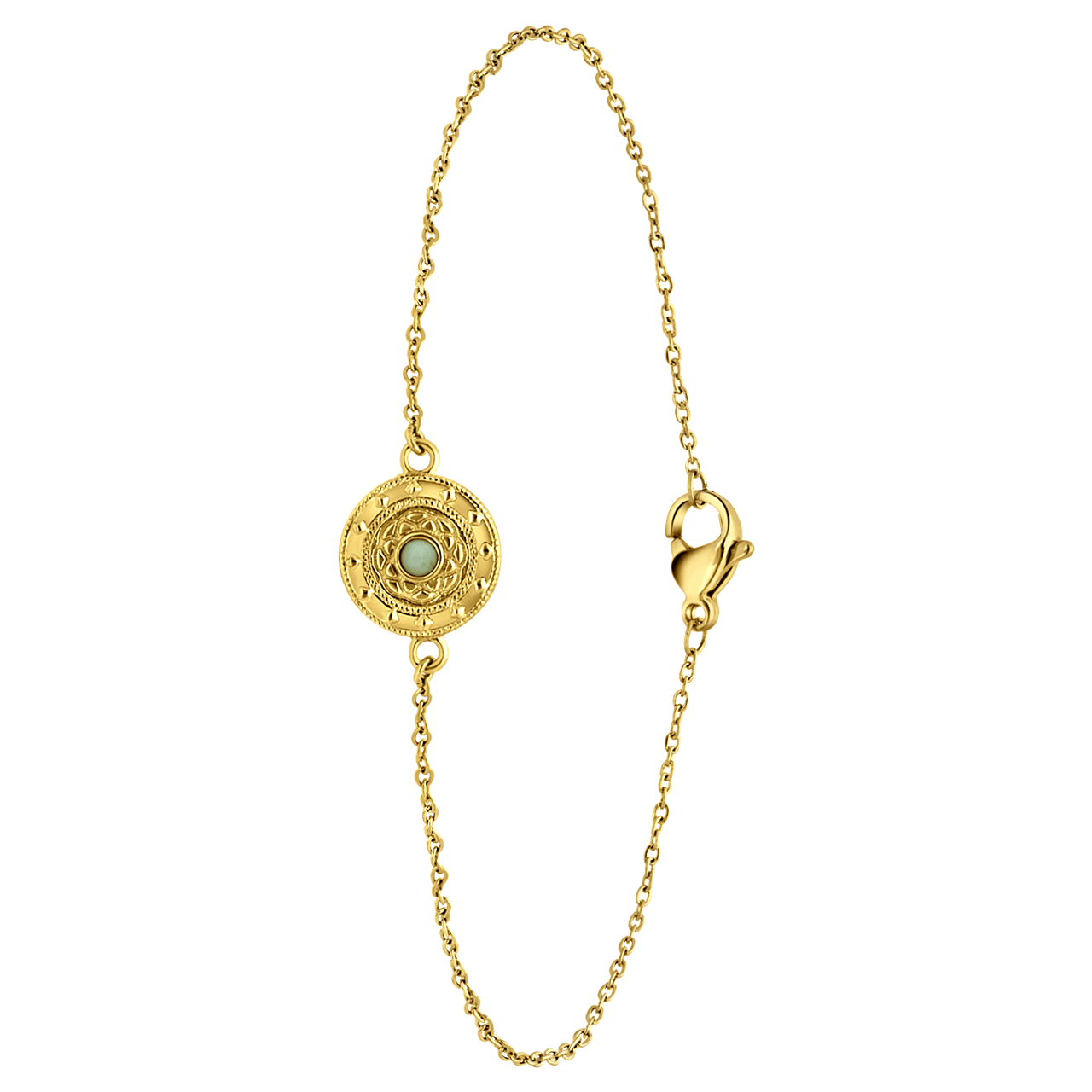 Gerecycleerd stainless steel goldplated armband munt met aventurijn