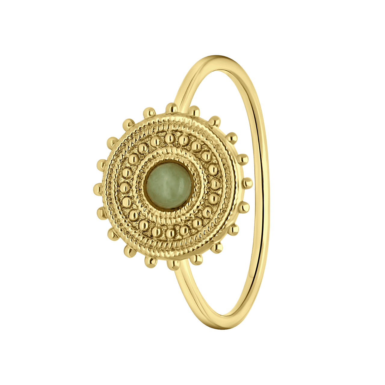 Gerecycleerd stainless steel goldplated ring ribmunt met chalcedoon