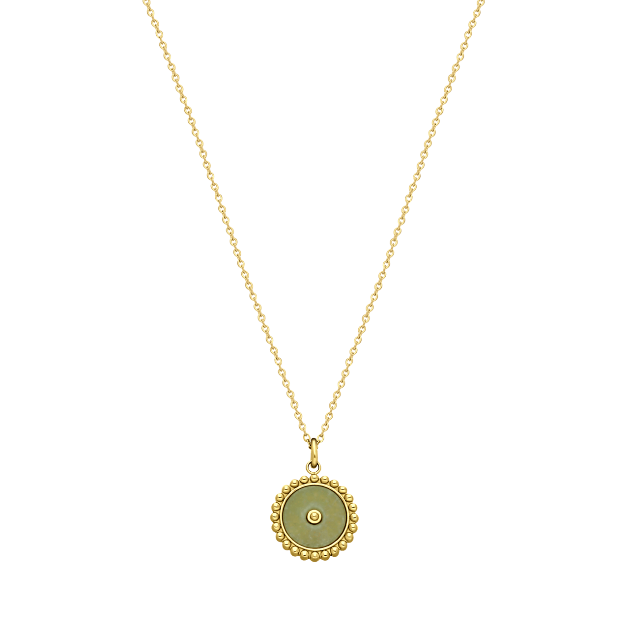 Stainless steel goldplated ketting met munt met aventurijn voor dames