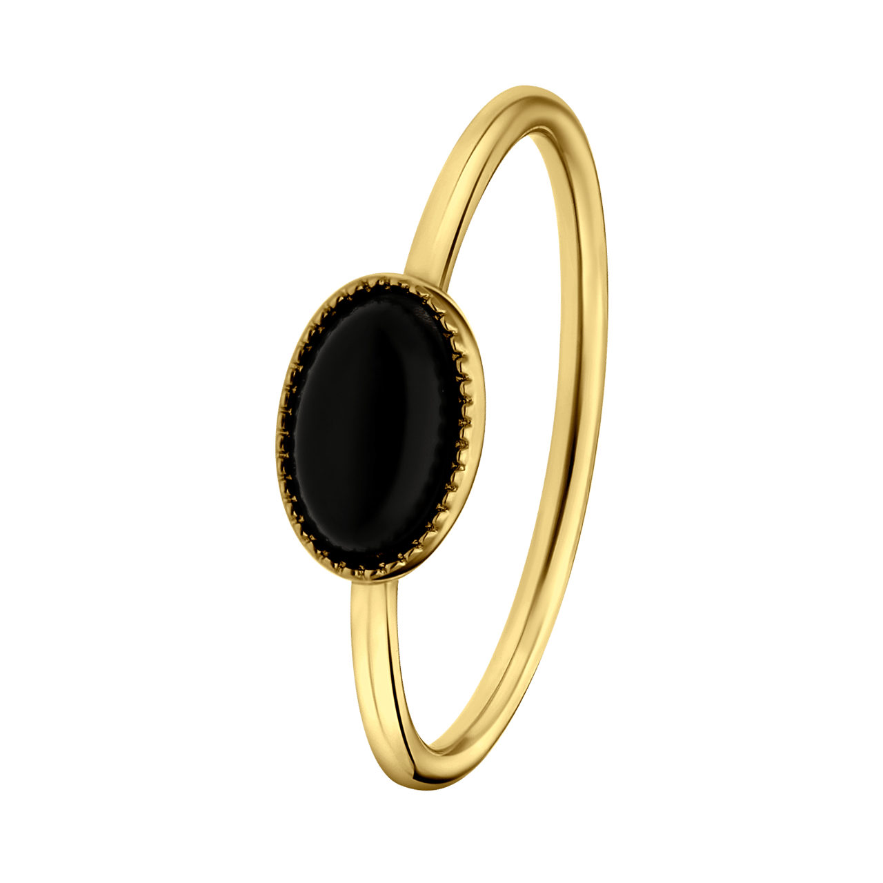 Gerecycled stainless steel goldplated ring met zwarte agaat