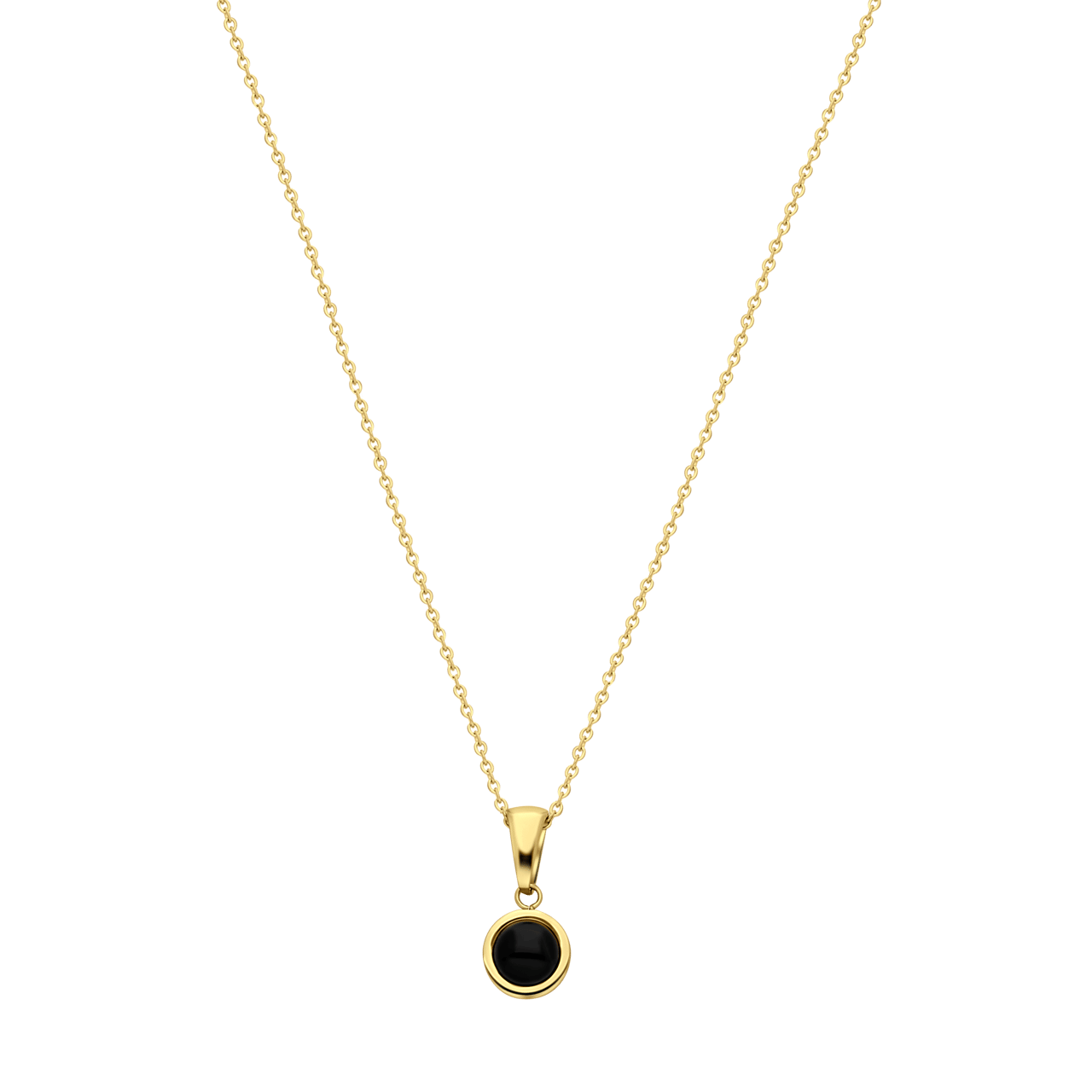 Gerecycleerd stalen goldplated ketting met ronde zwarte agaat