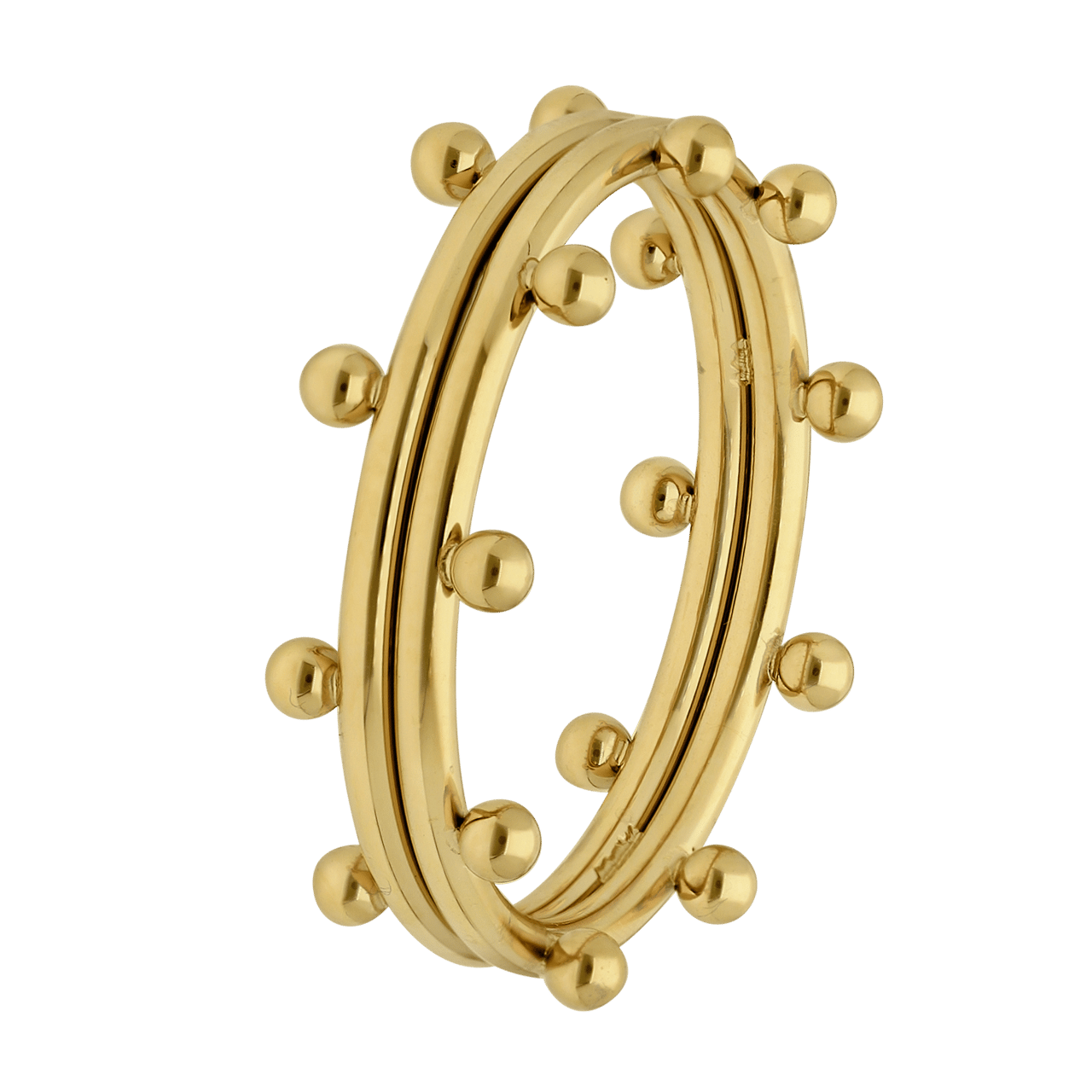 Gerecycled stainless steel goldplated ring met bolletjes