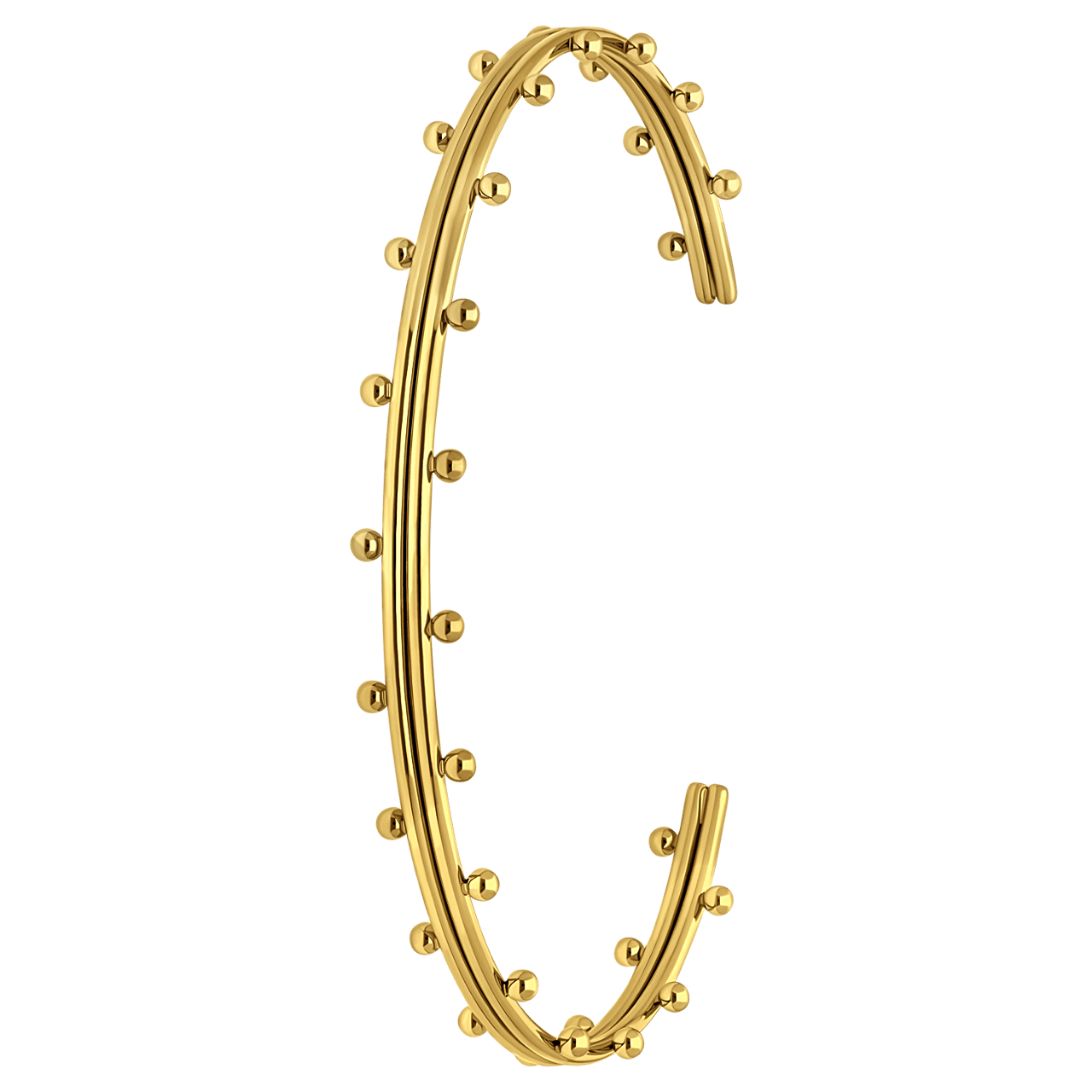 Gerecycled stainless steel goldplated bangle met balletjes