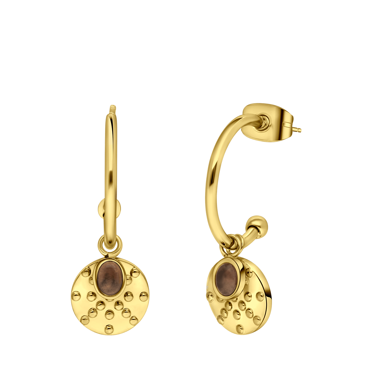 Stainless steel goldplated oorringen met hanger met amethyst voor dames
