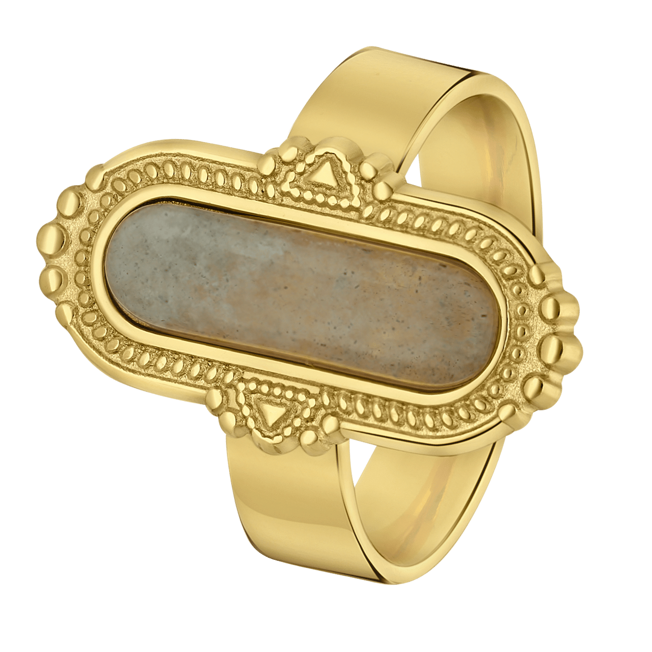Stainless steel goldplated ring met ovale cats eye
