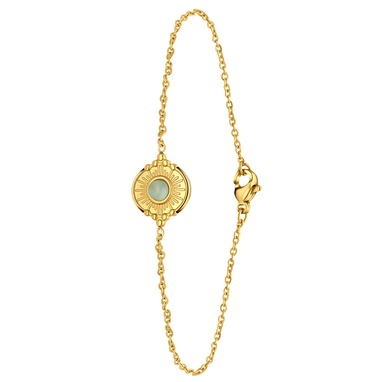 Stainless steel goldplated armband met ronde cats eye