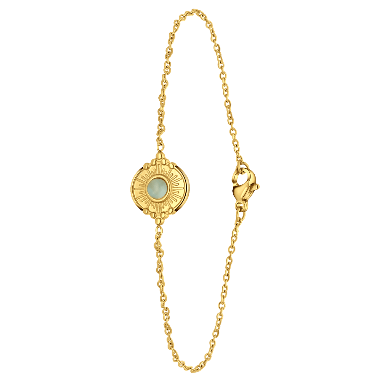 Stalen goldplated armband met ronde cats eye