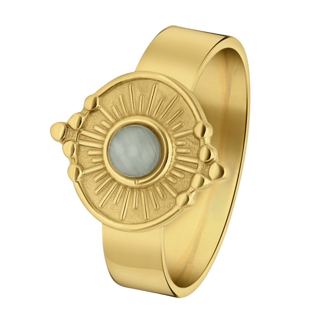 Stainless steel goldplated ring met ronde cats eye