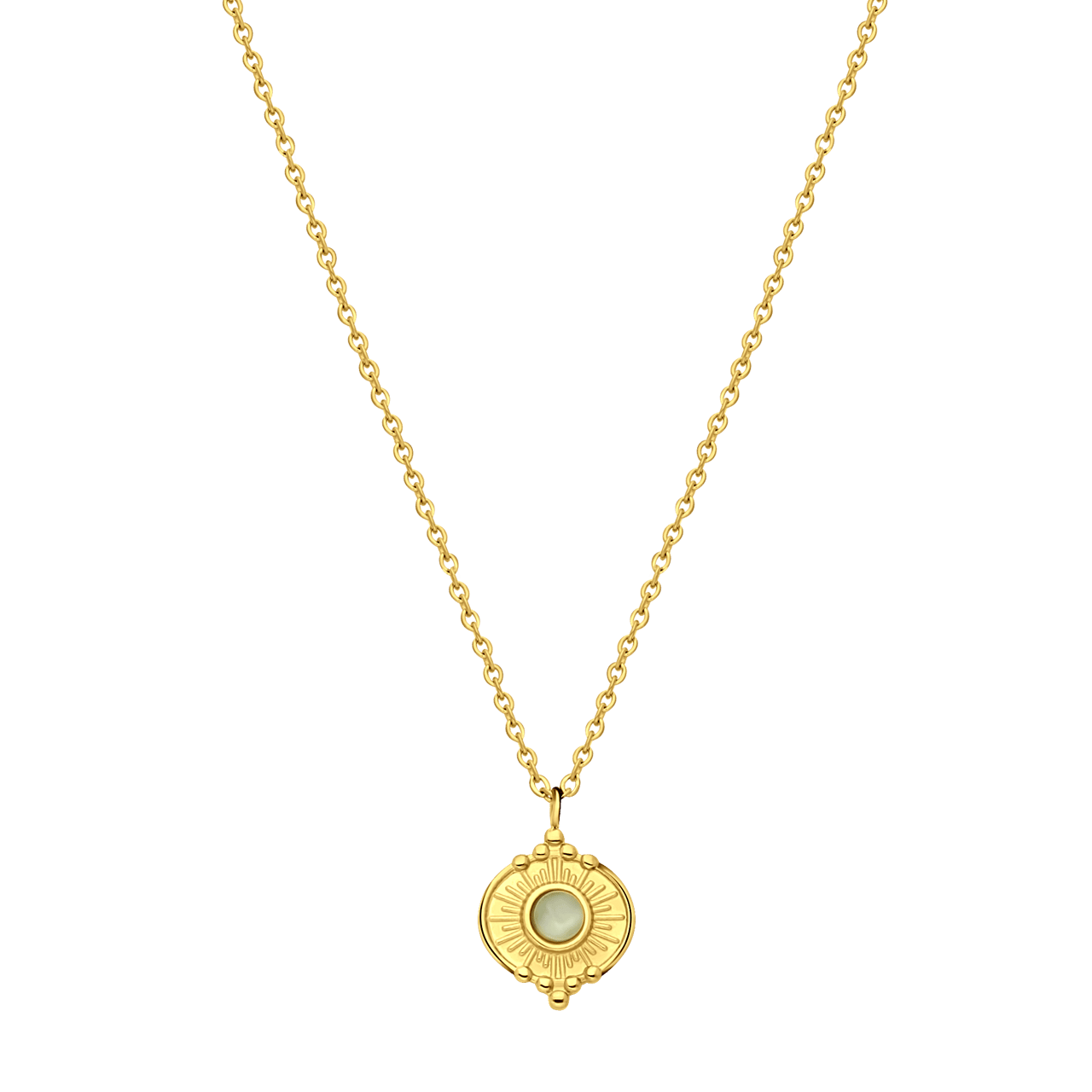 Stalen goldplated ketting met ronde cats eye