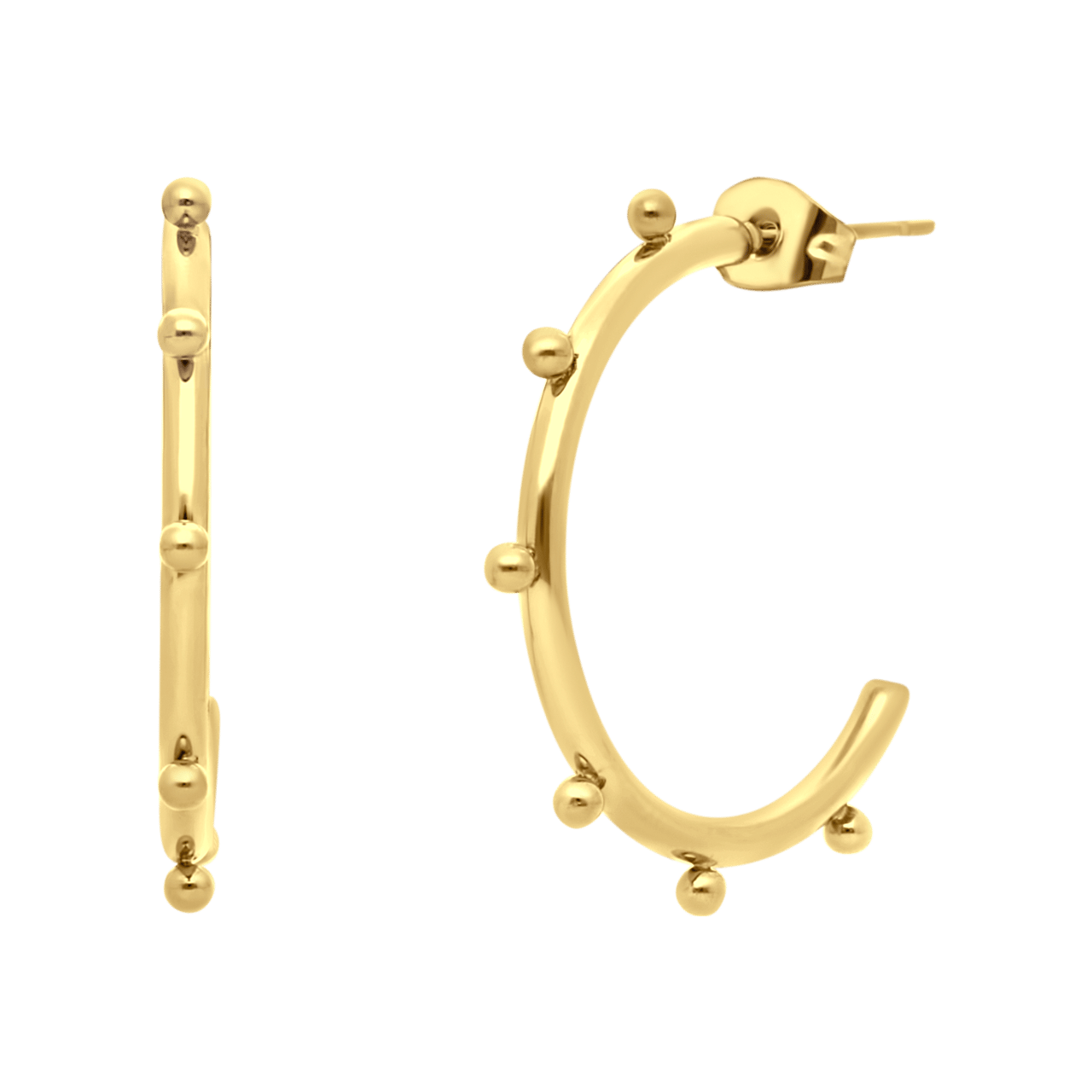 Stalen goldplated oorringen met bolletjes voor dames