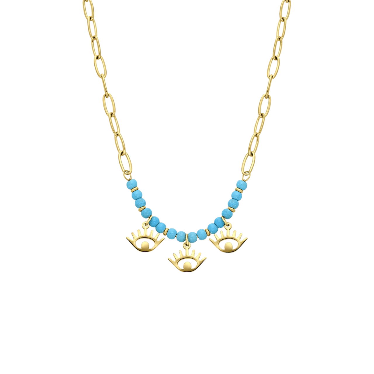 Stalen goldplated ketting met hanger oogjes voor dames