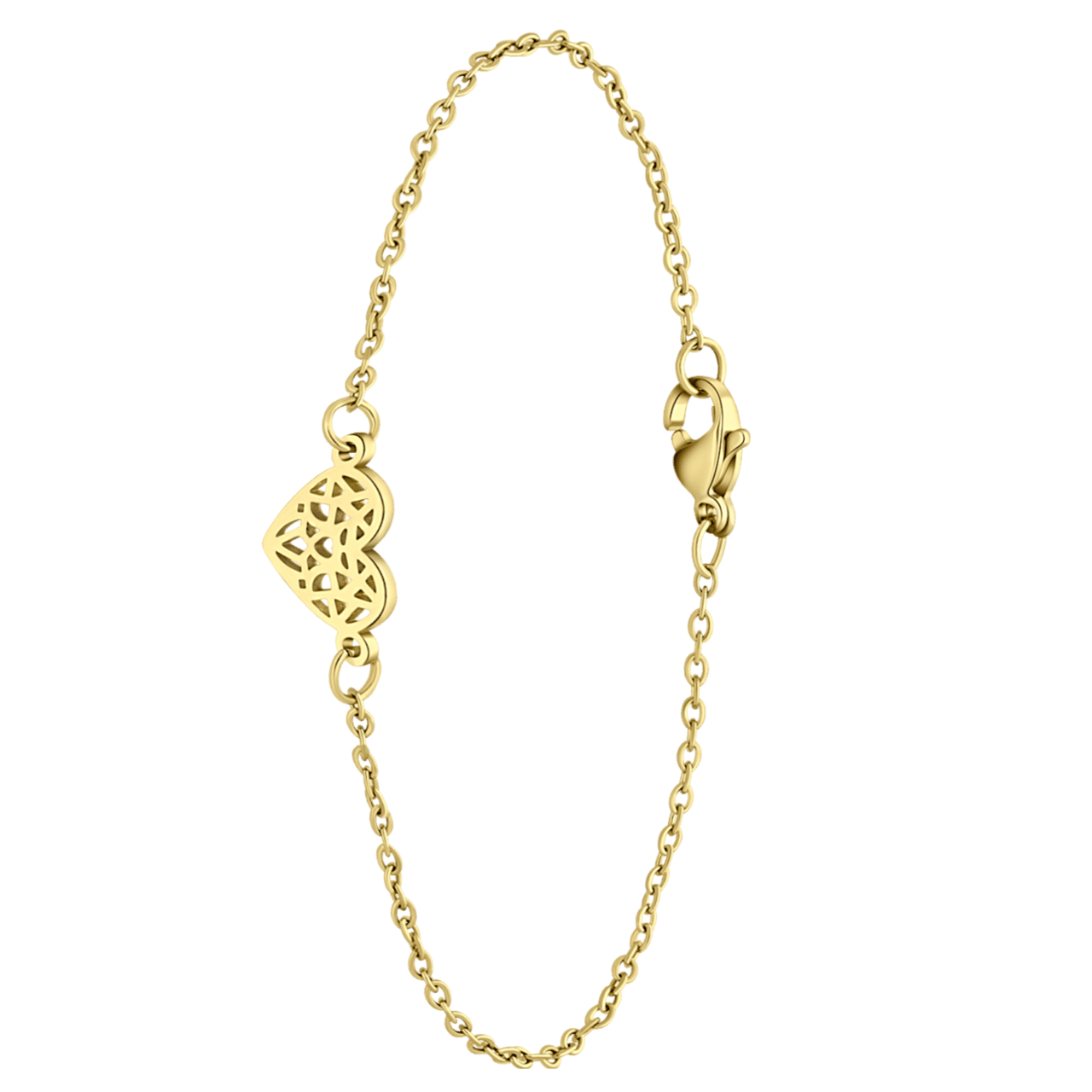 Stainless steel goldplated fantasiearmband met hanger hart voor dames