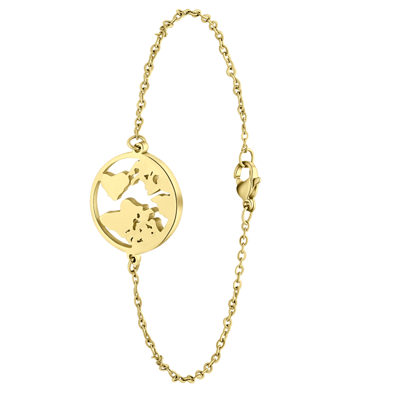 Stalen goldplated armband wereldbol