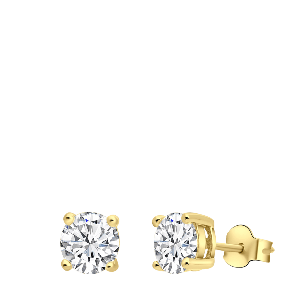 Zilveren goldplated oorknoppen met zirkonia 6mm voor dames
