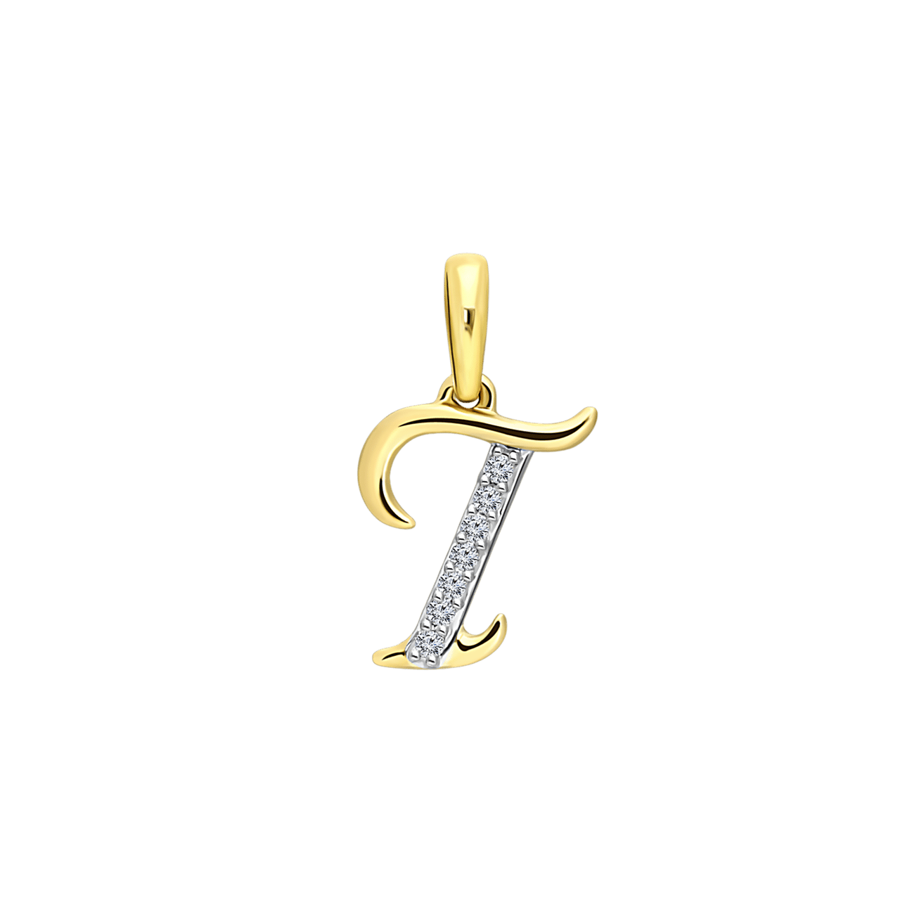 14K geelgouden alfabet hanger met diamant 0,03ct