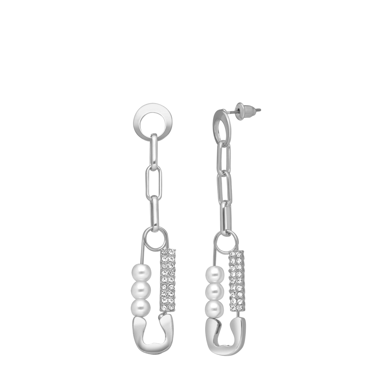 Zilverkleurige bijoux oorbellen met immitatieparel