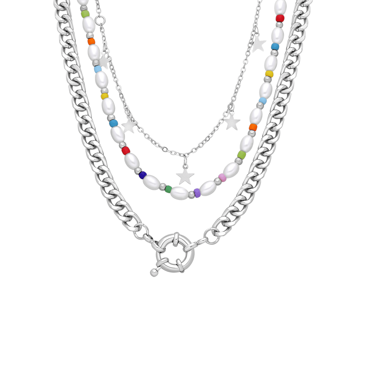 Bijoux zilverkleurige ketting met hanger parel voor dames