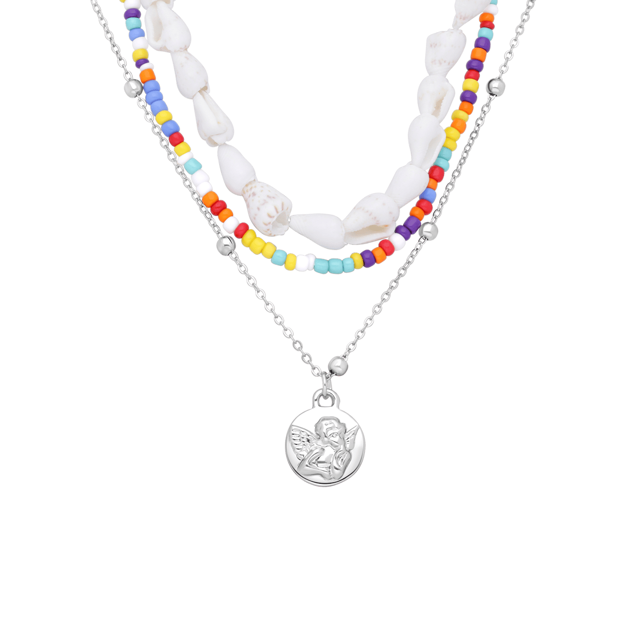 Bijoux zilverkleurige ketting met hanger munt voor dames