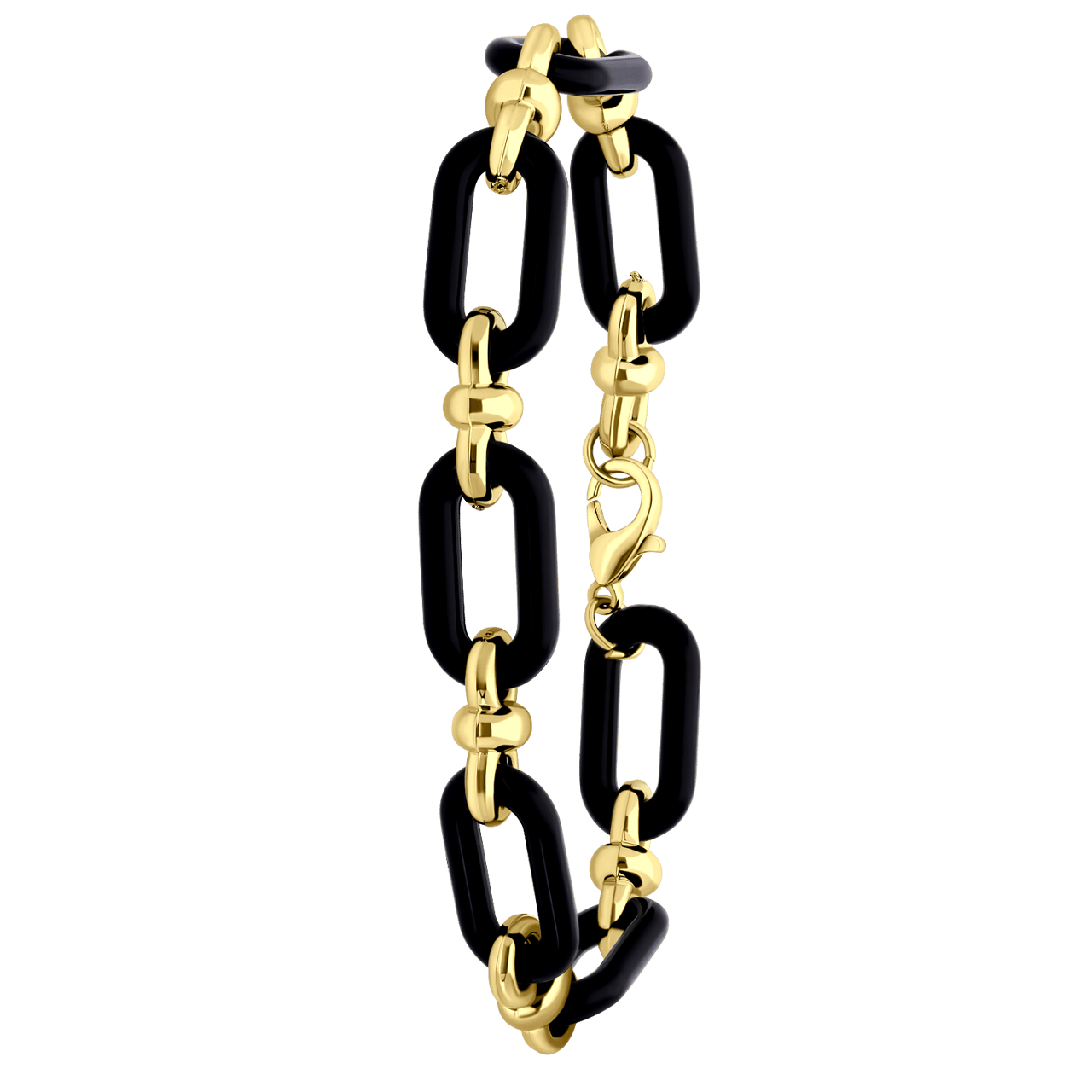 Goudkleurige bijoux armband zwart gourmetschakel