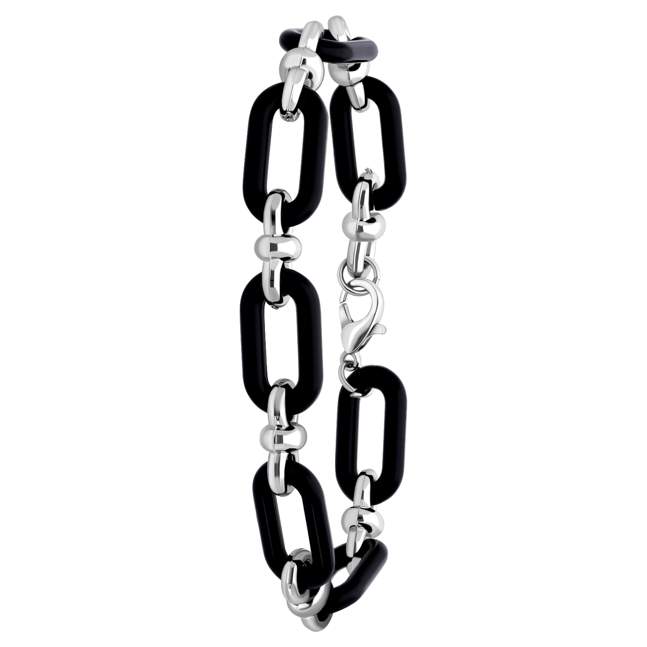 Zilverkleurige bijoux armband zwart gourmetschakel