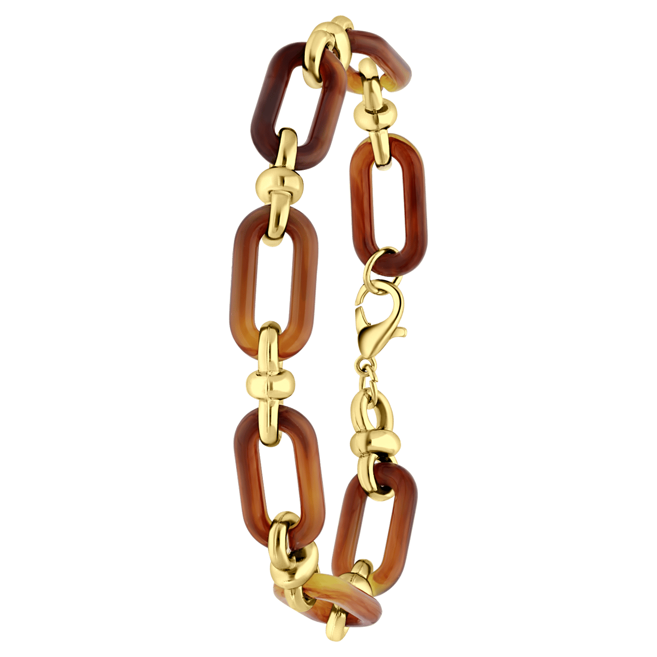 Goudkleurige bijoux armband bruine gourmetschakel