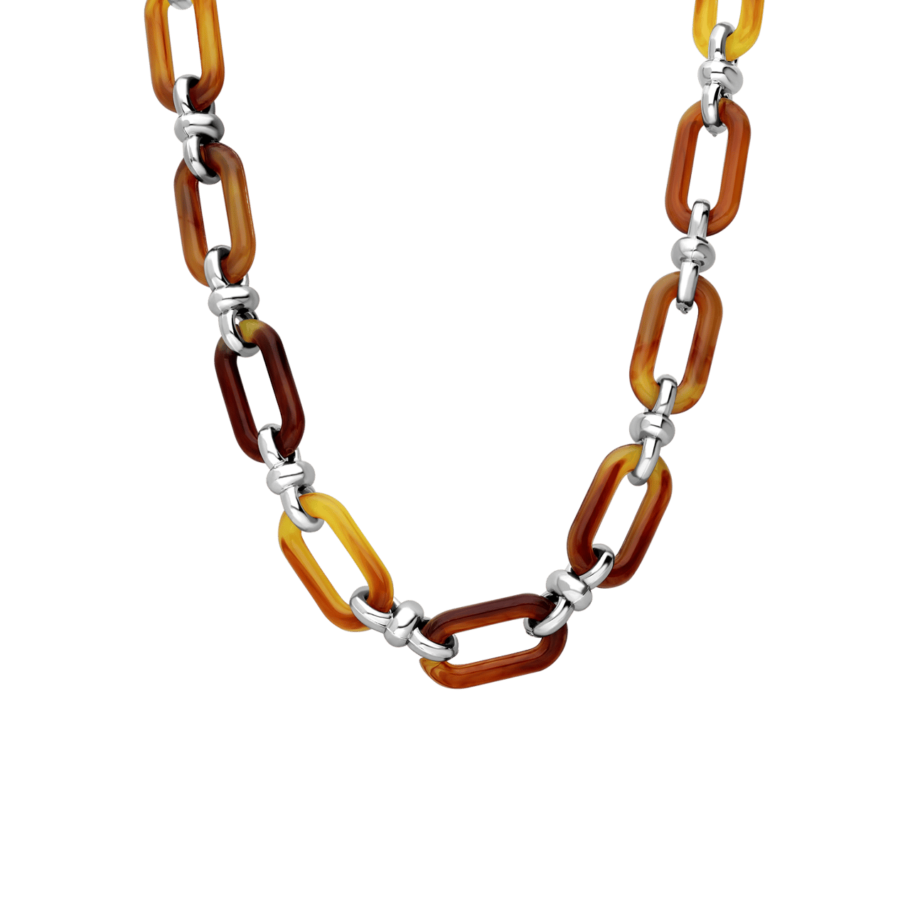 Zilverkleurige bijoux ketting bruin gourmetschakel