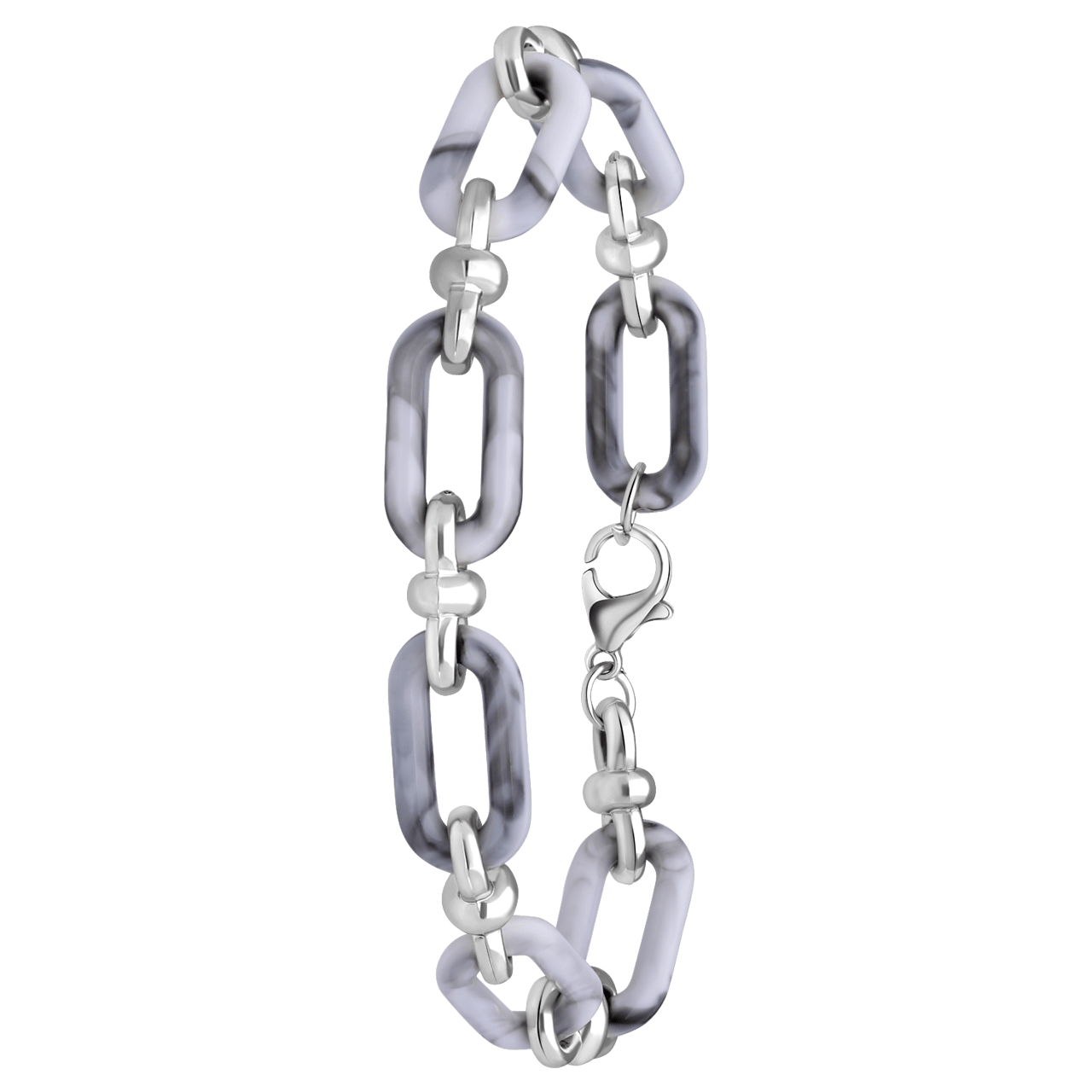 Zilverkleurige bijoux armband grijs gourmetschakel