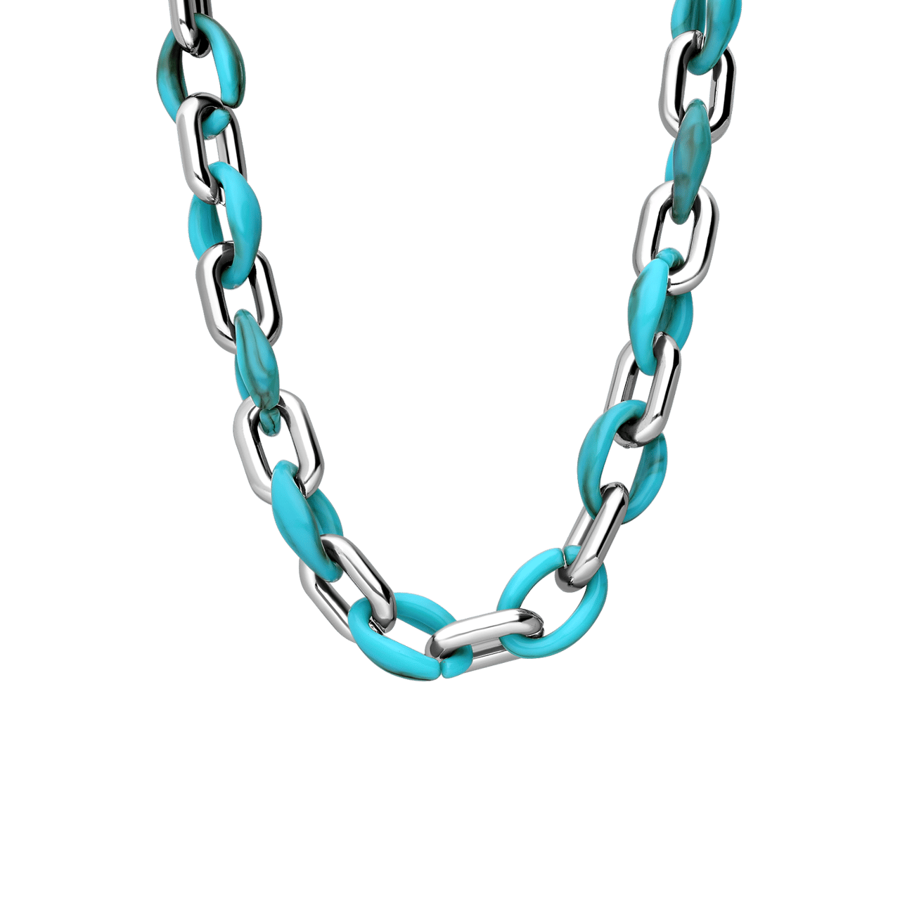 Zilverkleurige bijoux ketting turqouise gourmet