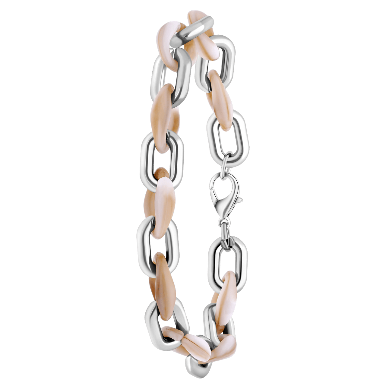Zilverkleurige bijoux armband beige gourmetschakel