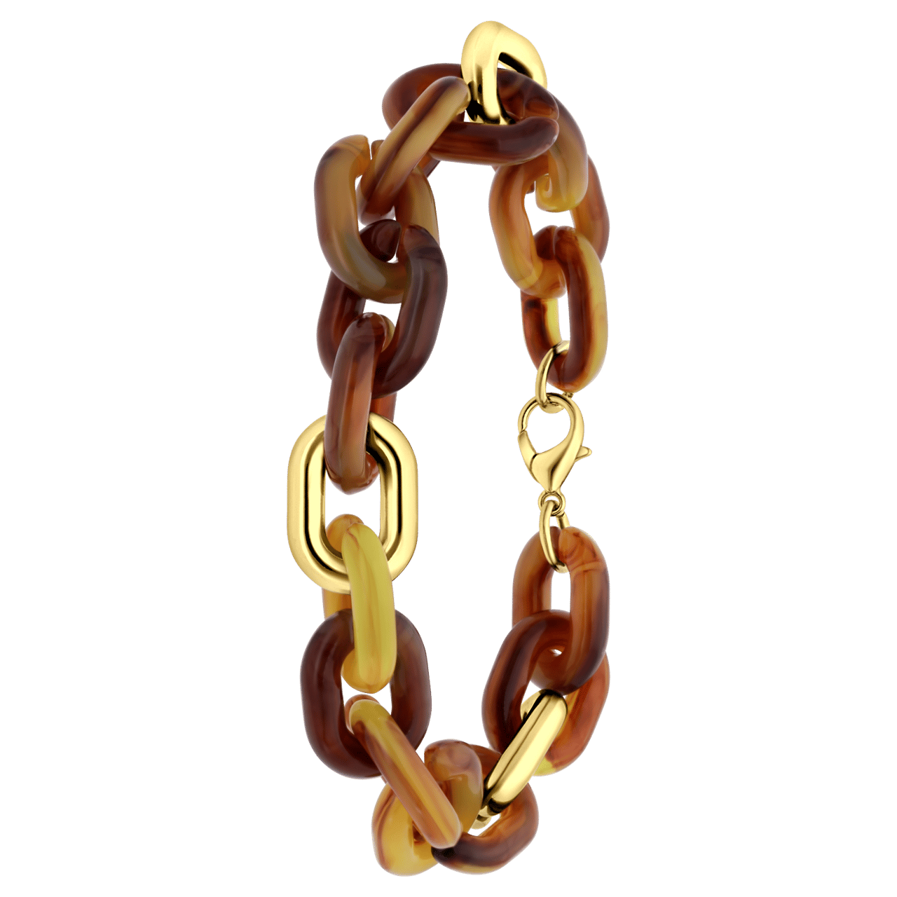 Goudkleurige bijoux armband bruine gourmetschakel