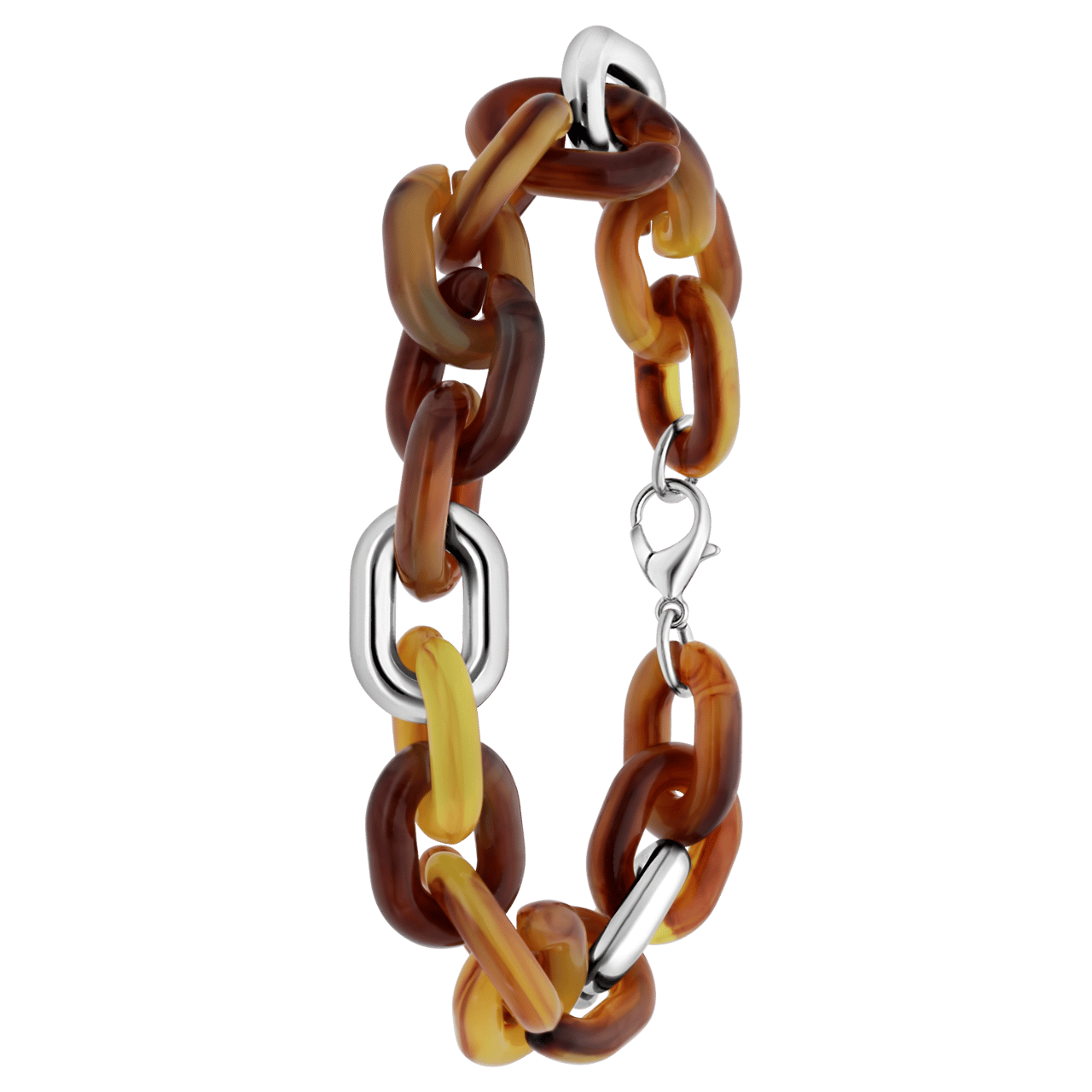 Zilverkleurige bijoux armband bruin gourmetschakel