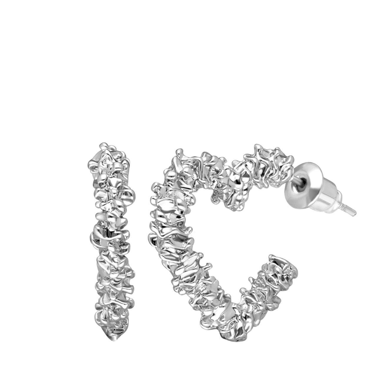 Zilverkleurige bijoux oorring hart bewerkt