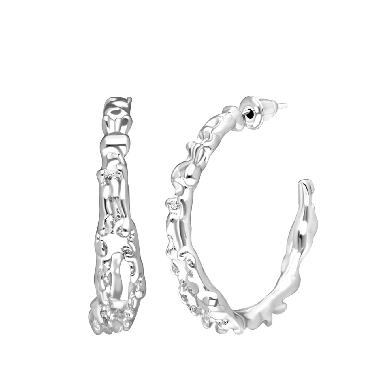 Zilverkleurige bijoux oorringen bewerkt
