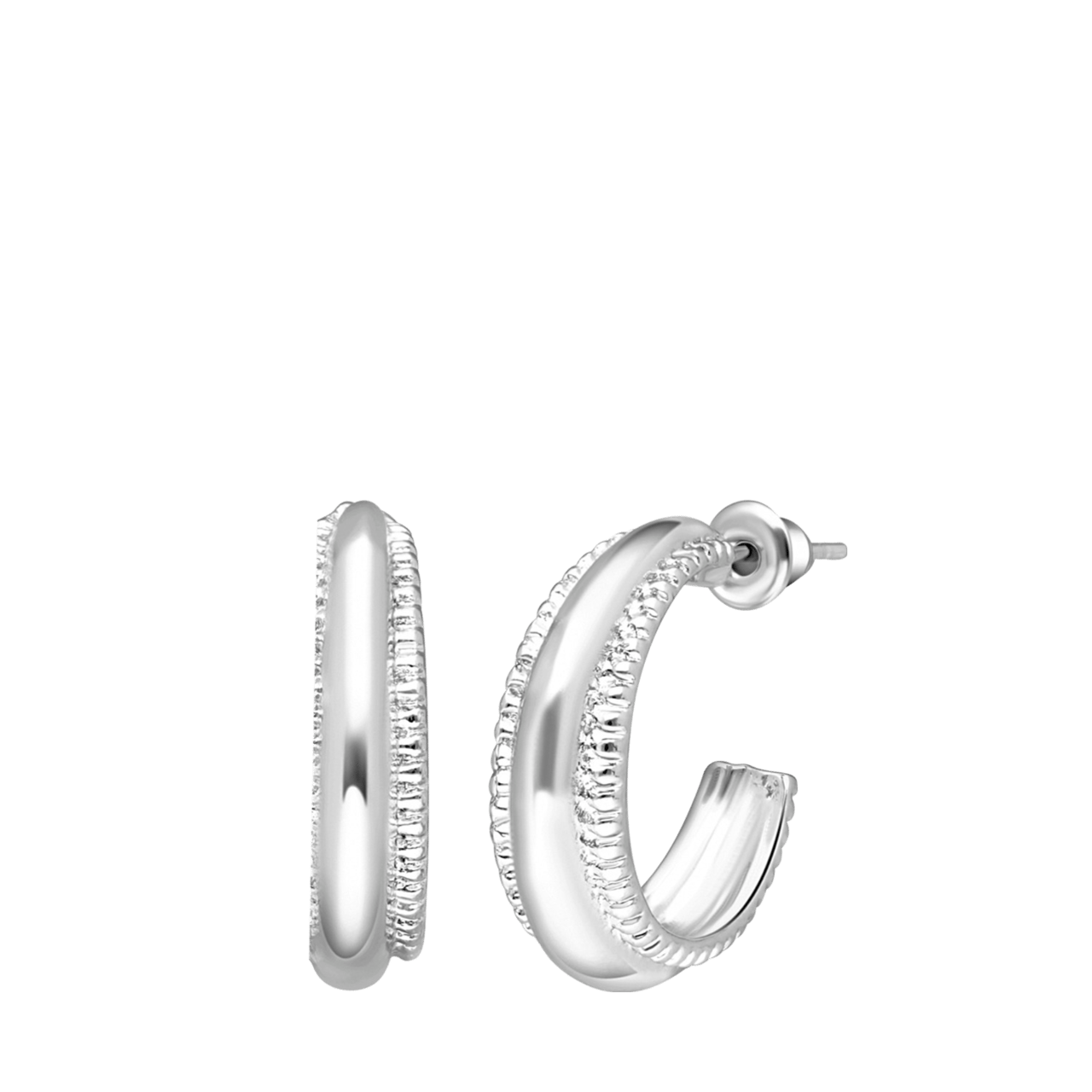 Zilverkleurig bijoux oorringen breed met bewerking