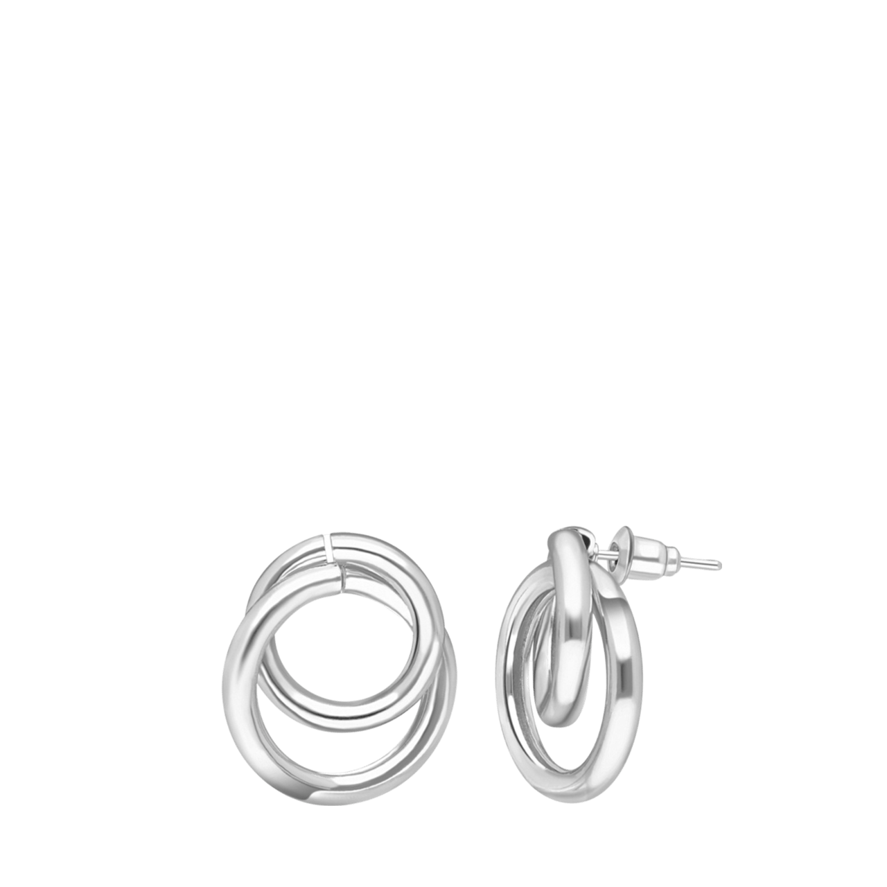 Zilverkleurige bijoux oorhangers gekruisd rond