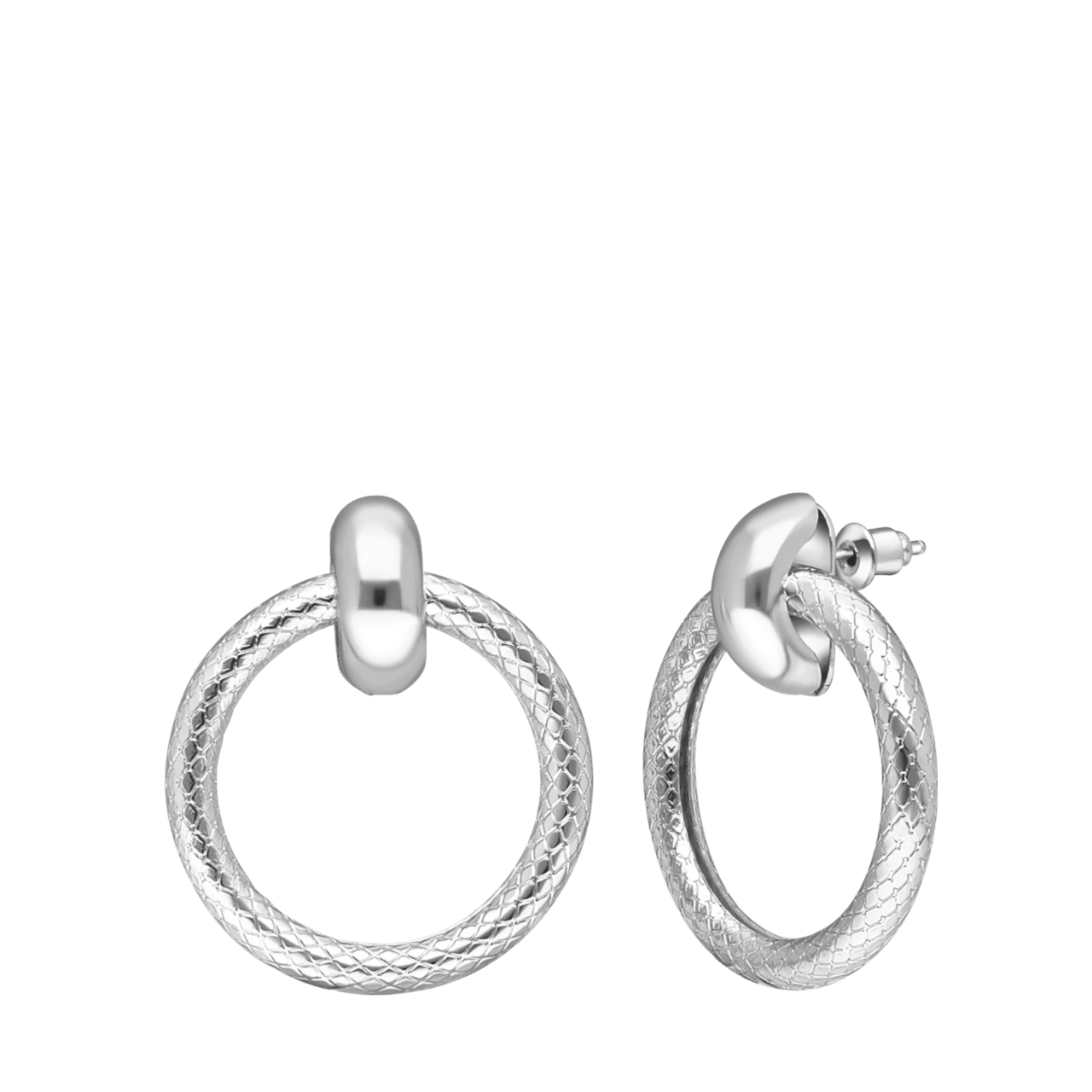 Zilverkleurige bijoux oorringen rond bewerkt