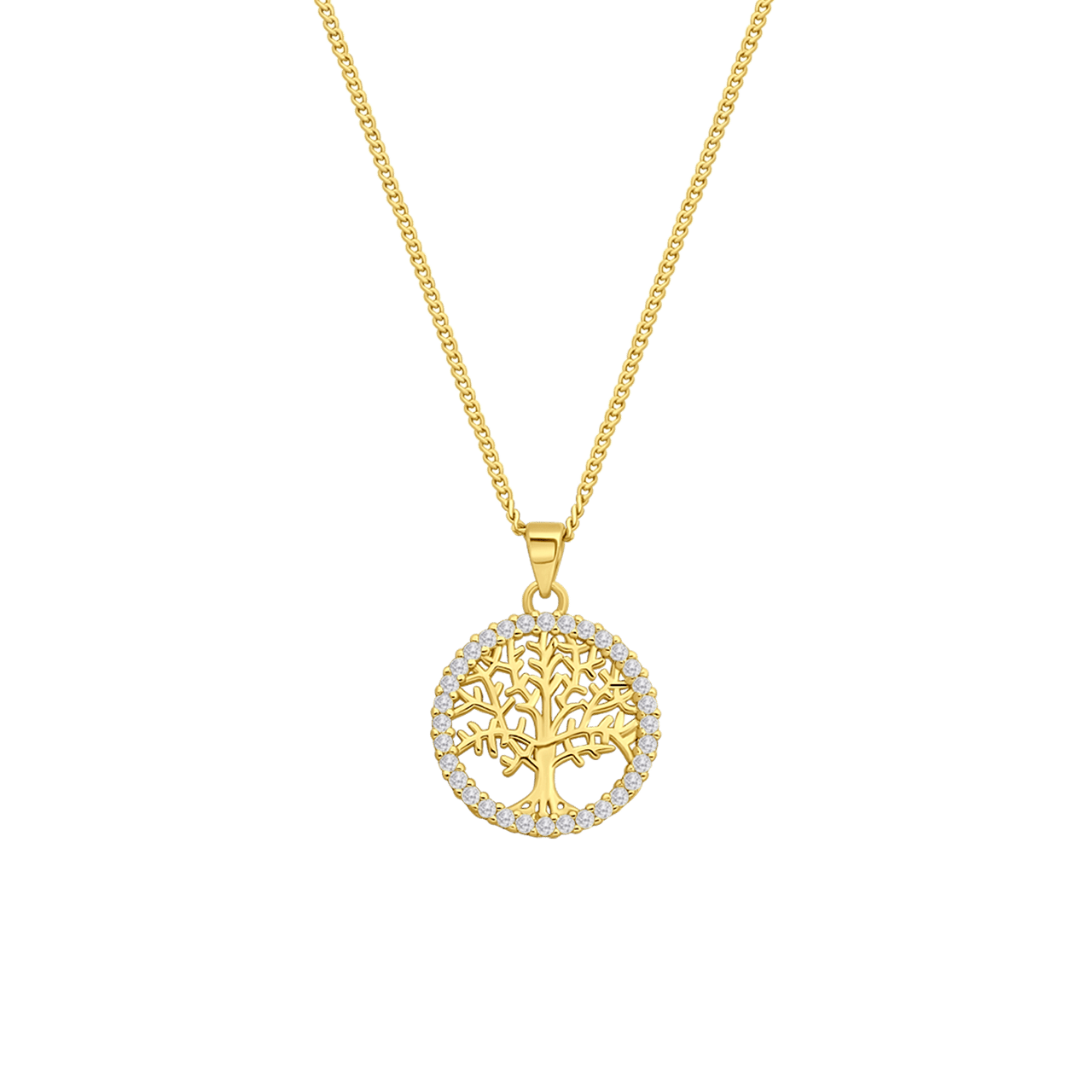Kette aus 925 Silber vergoldet & Anhänger Lebensbaum mit Zirkonia
