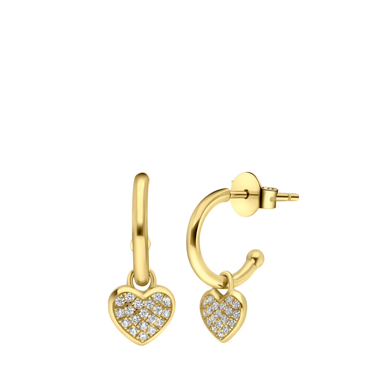 Zilveren goldplated oorhangers hart met zirkonia voor dames